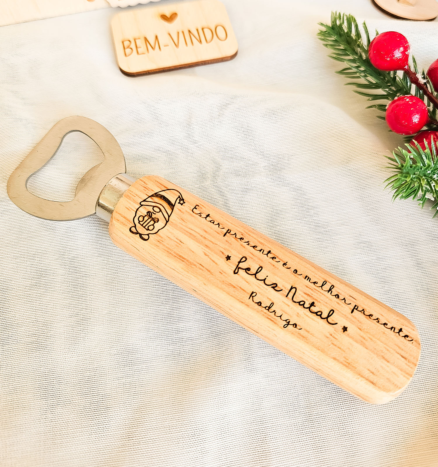 Abre Caricas Natal Personalizado - PIPÁPÁ - Amor em Madeira Abre Caricas Natal Personalizado