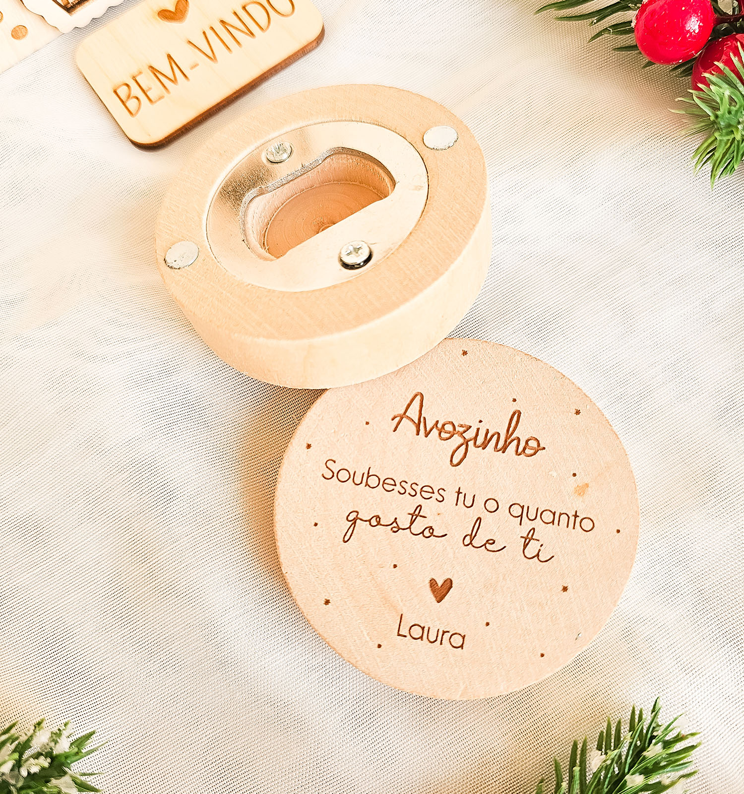 Abre Caricas Natal Personalizado - PIPÁPÁ - Amor em Madeira Abre Caricas Natal Personalizado