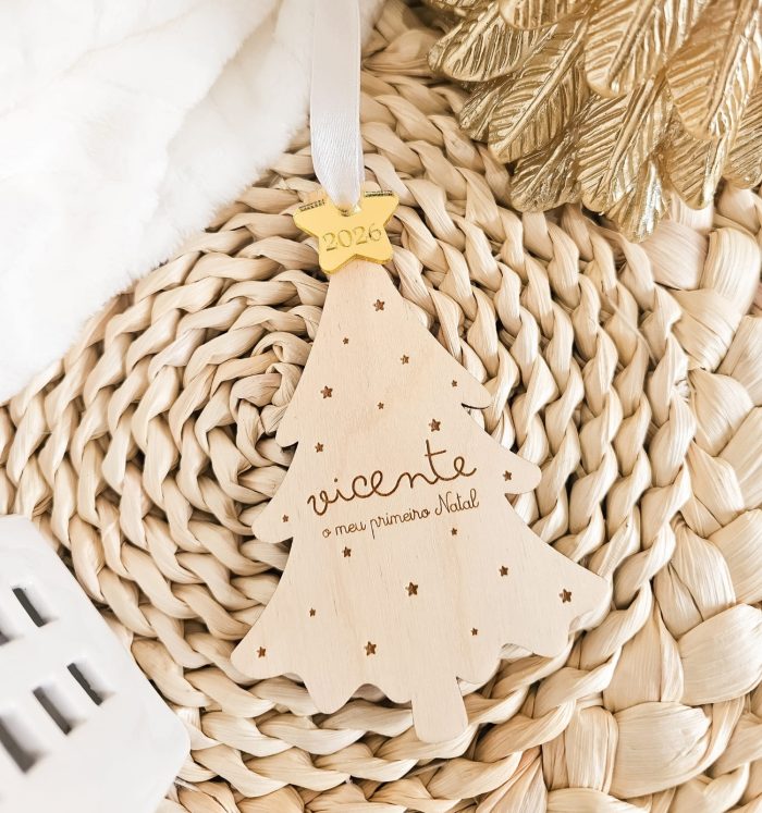 Ornamento O Meu Primeiro Natal - Forma Árvore e Nome