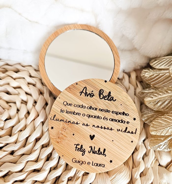 Espelho de Bolso em Madeira Personalizável
