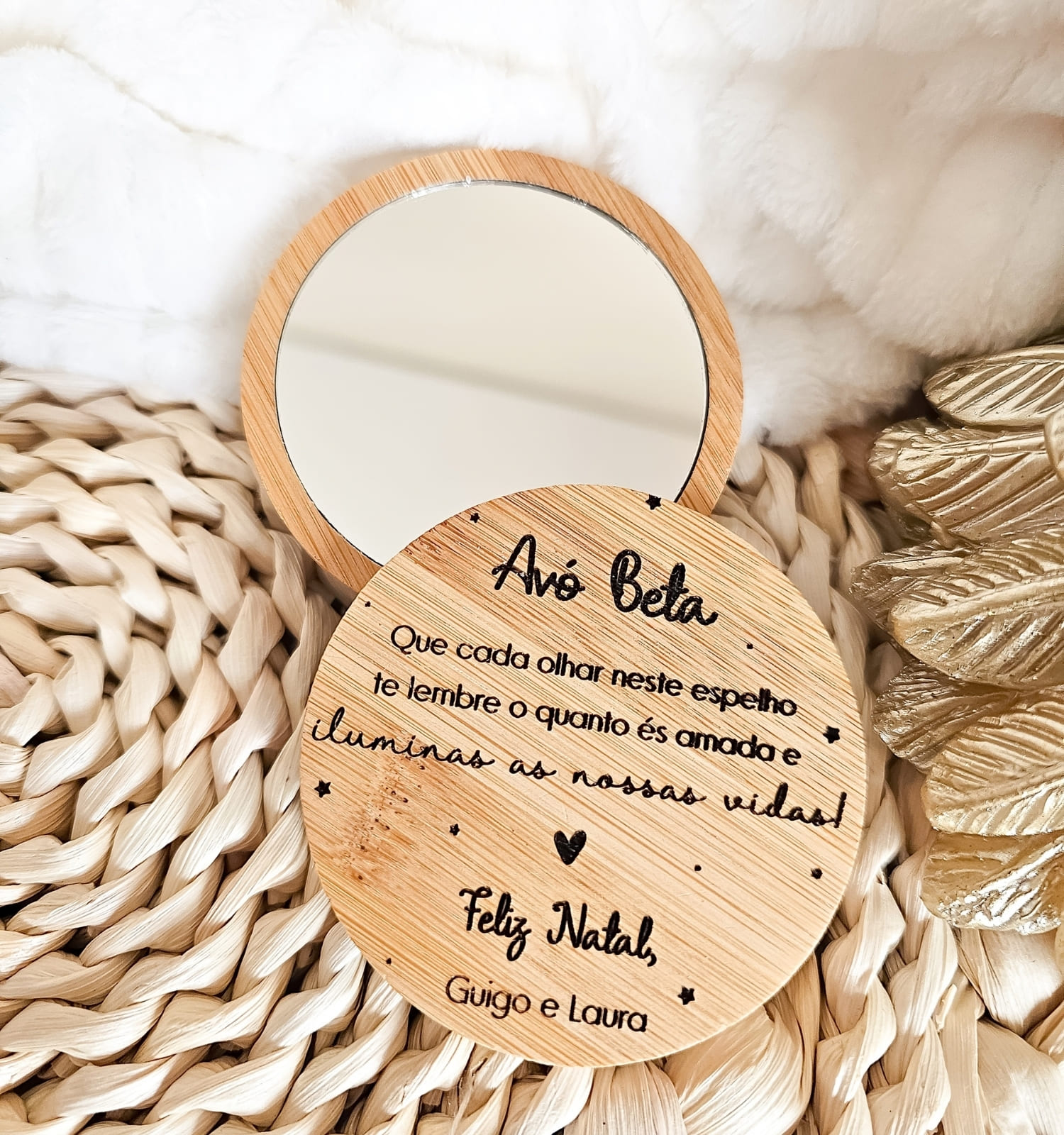 Espelho de Bolso em Madeira Personalizável Espelho de Bolso em Madeira Personalizável
