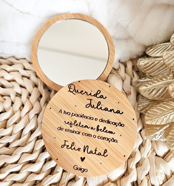 Espelho de Bolso em Madeira Personalizável