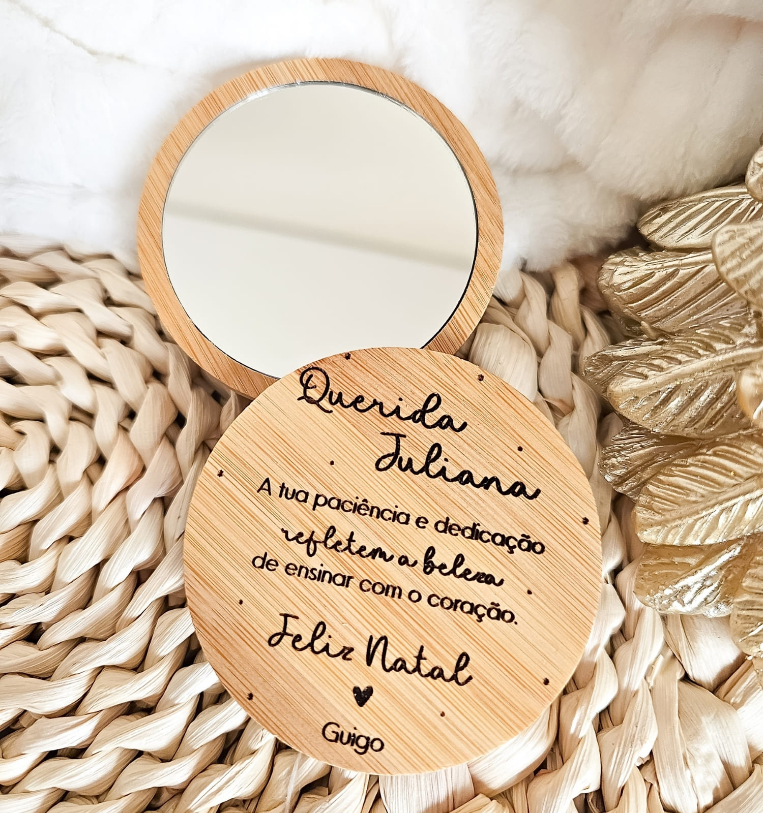 Espelho de Bolso em Madeira Personalizável Espelho de Bolso em Madeira Personalizável