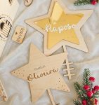 Topo de Árvore em forma de Estrela Personalizado - PIPÁPÁ - Amor em Madeira Topo de Árvore em forma de Estrela Personalizado
