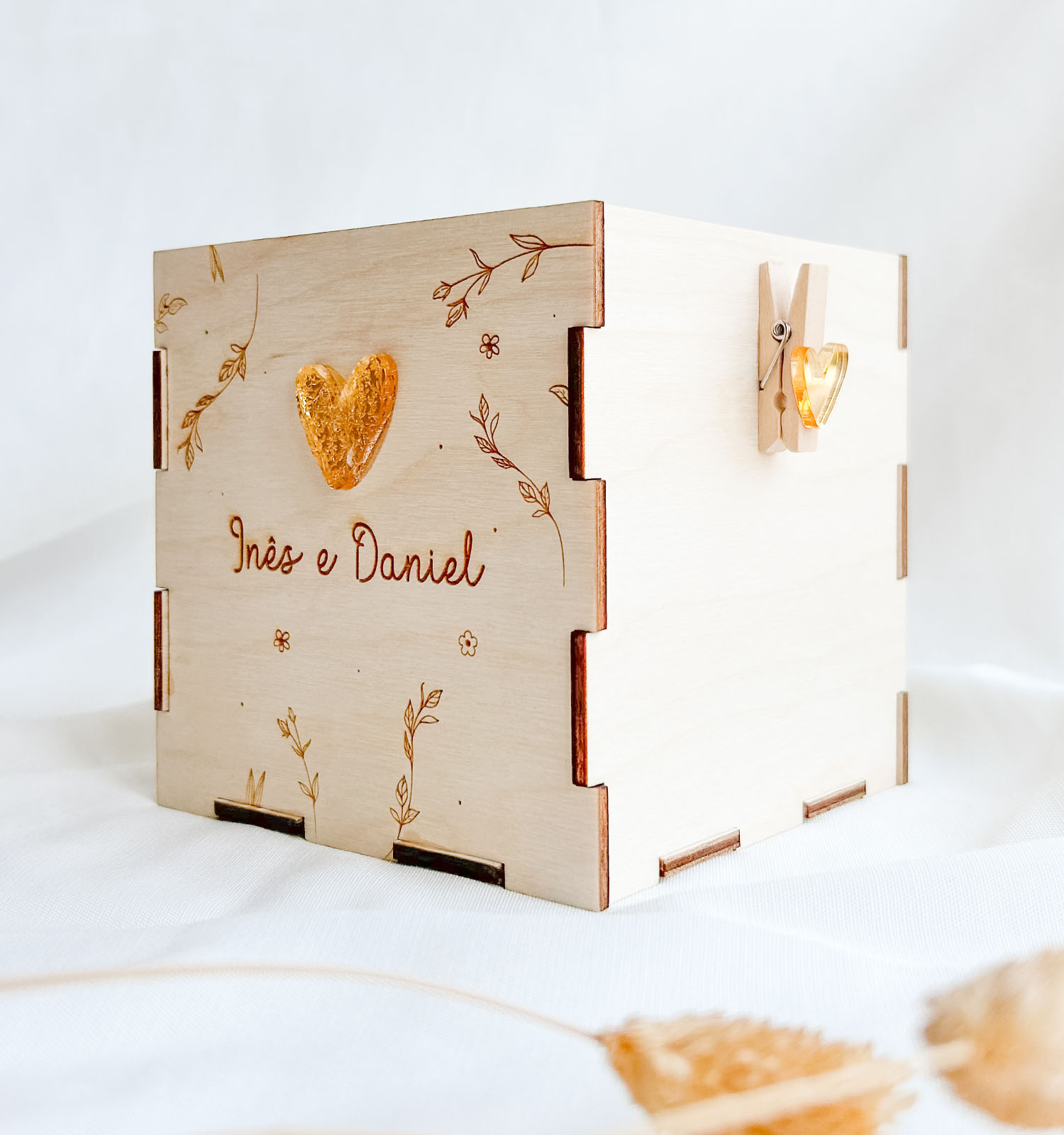 Vaso Madeira com Fotografia - Pedido de Padrinhos