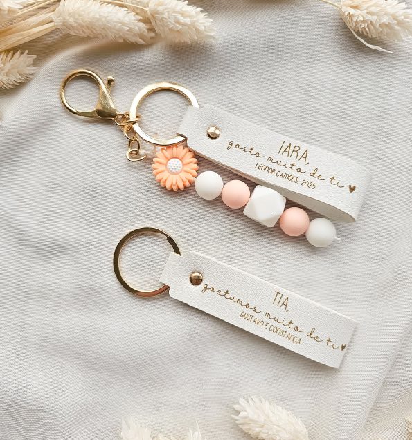 Porta-Chaves de Couro Branco Personalizado