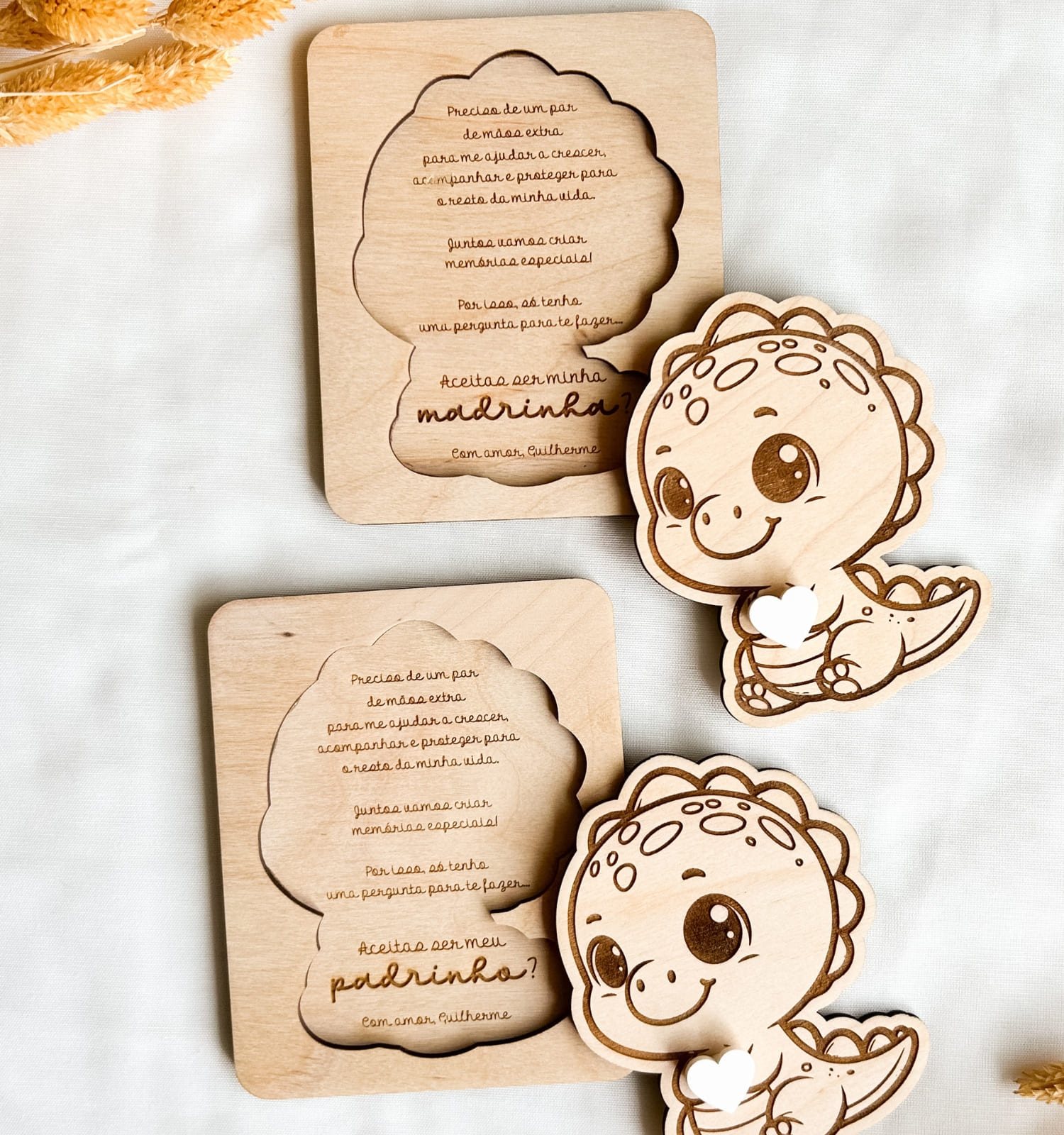 Puzzle Dinossauro para Pedido de Padrinhos - PIPÁPÁ - Amor em Madeira Puzzle Dinossauro para Pedido de Padrinhos