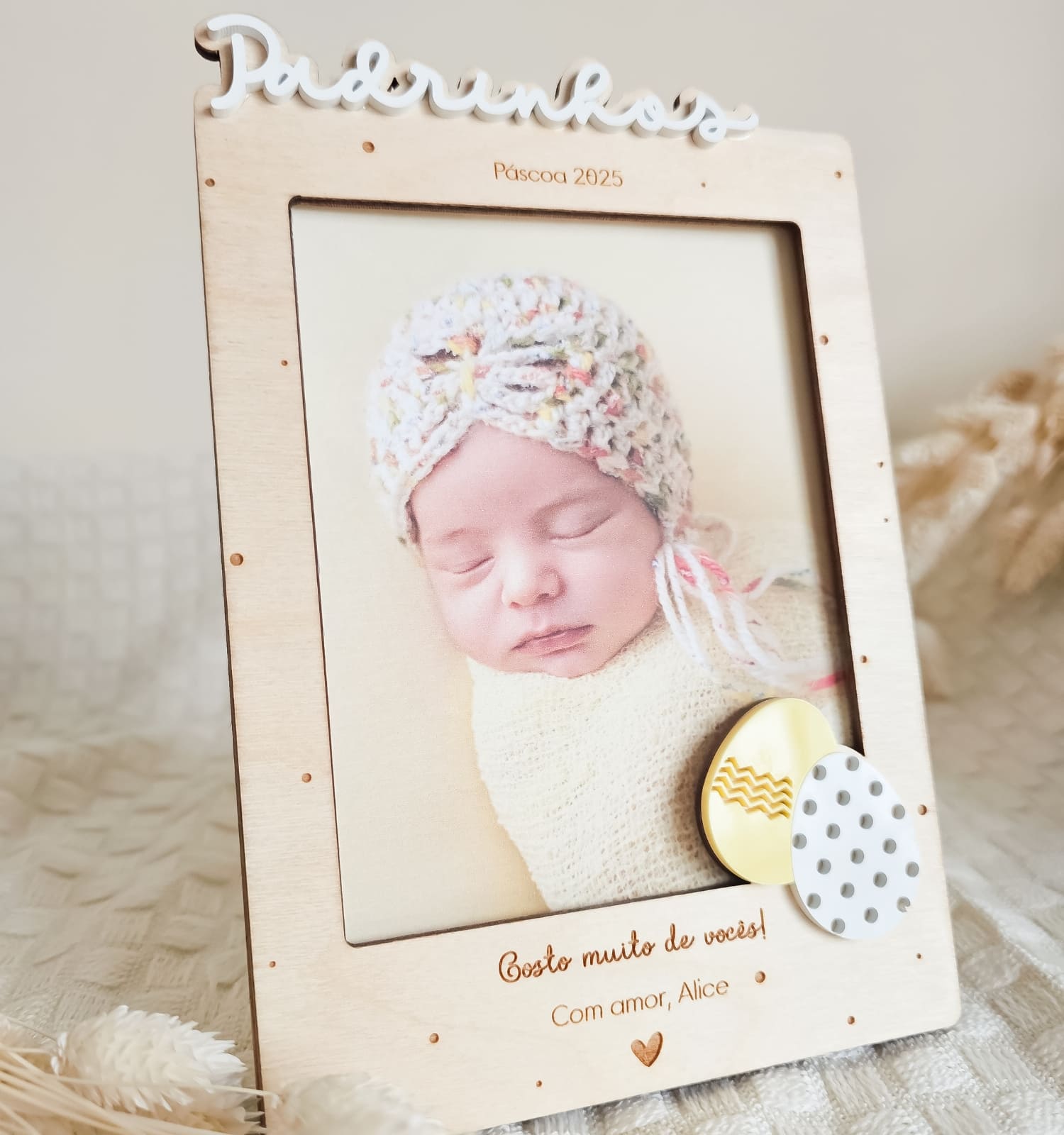 Moldura personalizada em madeira para padrinhos com fotografia - PIPÁPÁ - Amor em Madeira Moldura personalizada em madeira para padrinhos com fotografia