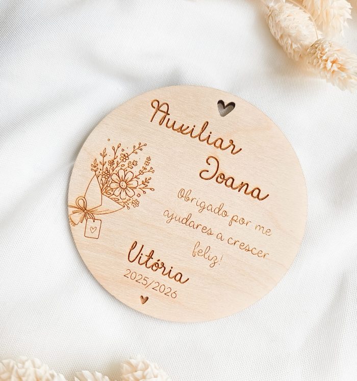 Íman personalizado para educadora em madeira