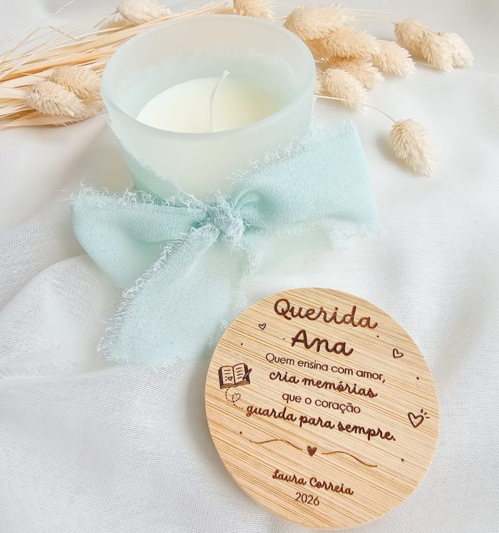 Vela Aromática Personalizada para Educadora/Auxiliar