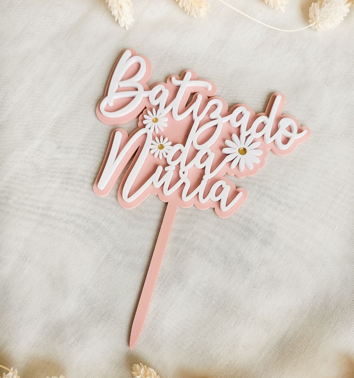 topper-bolo-batizado-flores-personalizado - PIPÁPÁ - Amor em Madeira topper-bolo-batizado-flores-personalizado